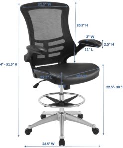 Modway Attainment Drafting Chair In Black - Tall Office Chair For Adjustable Standing Desks - Drafting Stool With Flip-Up Arm Drafting Table Chair - $179.95