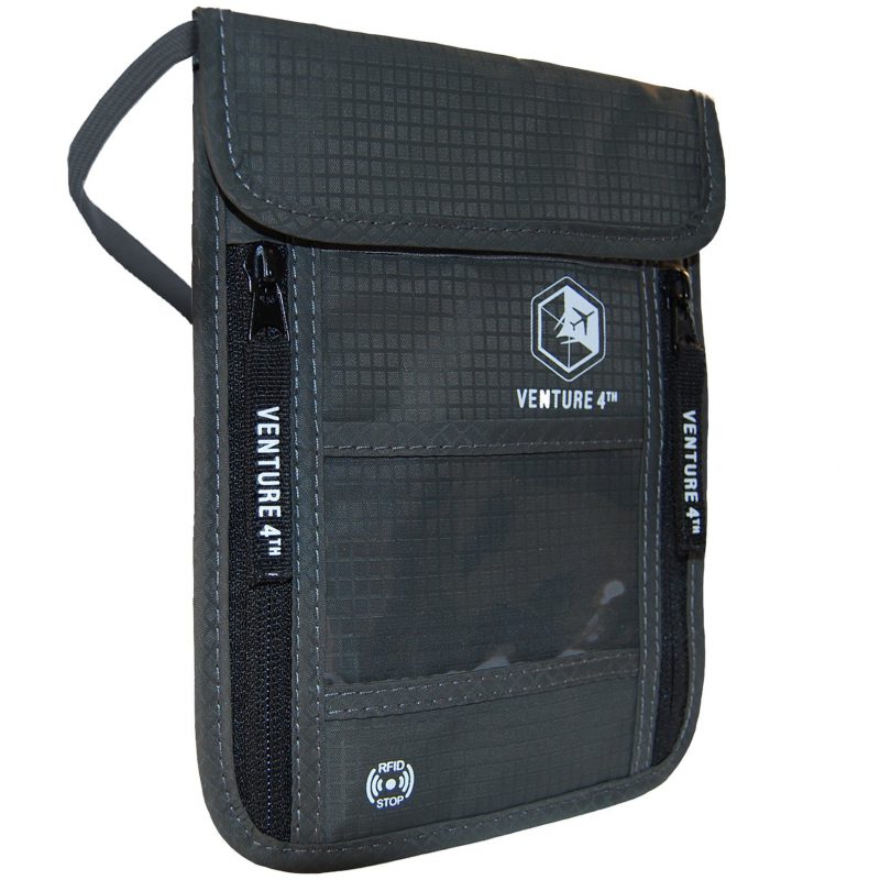 Venture 4th Travel Neck Pouch Neck Wallet with RFID Blocking – Passport Holder to Keep Your Cash And Documents Safe – Get Peace Of Mind When Traveling Gray