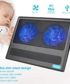 TeckNet Laptop Cooling Pad, Portable Ultra-Slim Quiet Laptop Notebook Cooler Cooling Pad Stand with 2 USB Powered Fans, Fits 12-16 Inches 12 81GLeMMiMoL