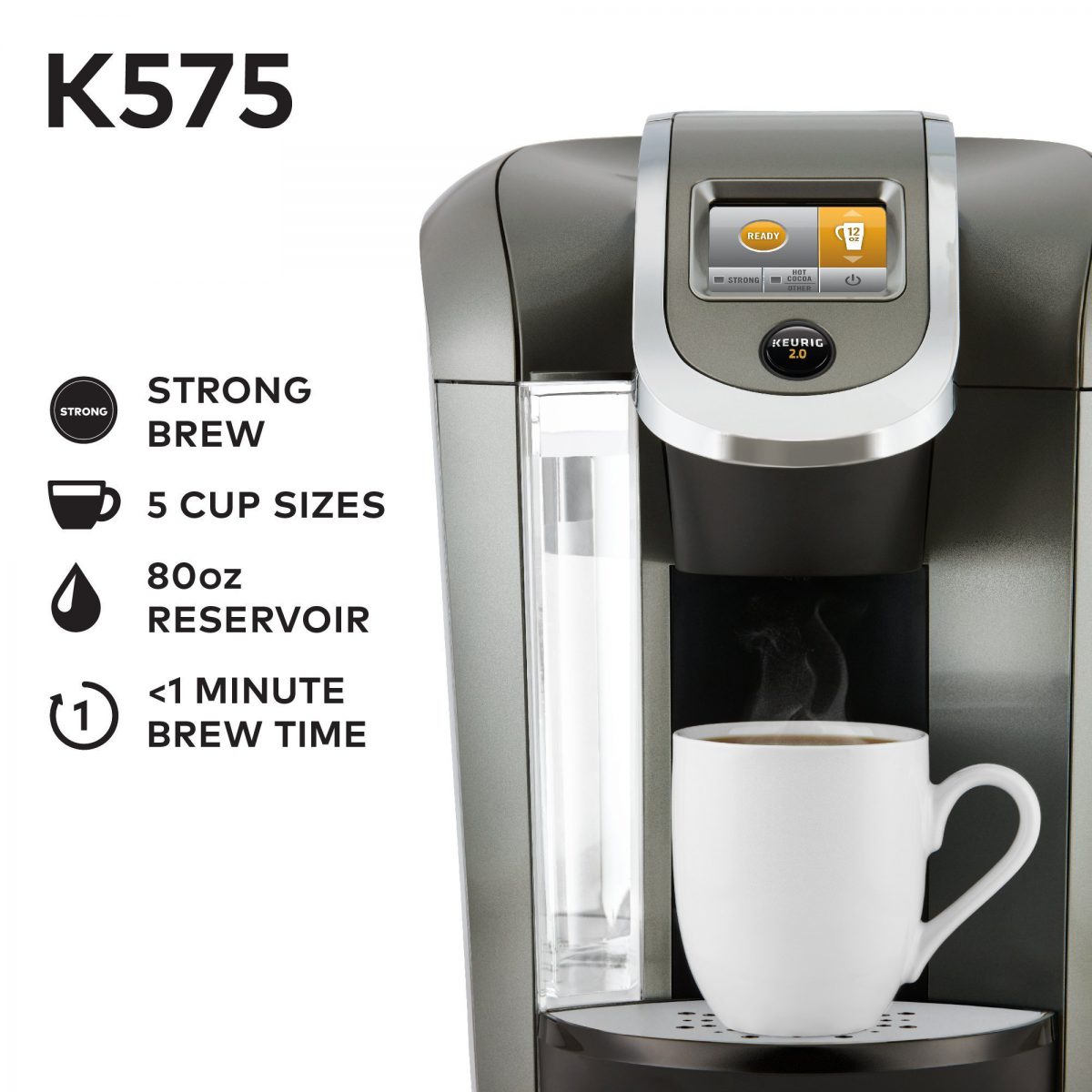 Keurig K575 Single Serve K-Cup Pod Coffee Maker with 12oz Brew Size, Strength Control, and Hot Water on Demand, Programmable, Platinum - $477.95
