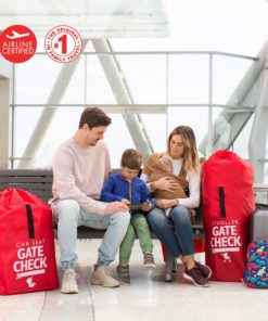 J.L. Childress Gate Check Bag for Single Umbrella Strollers, Durable and Lightweight, Water-Resistant, Drawstring Closure with Adjustable Lock, Webbing Handle, Includes Stretch Zipper Pouch, Red Umbrella Strollers Red 11 81IB5bPstEL