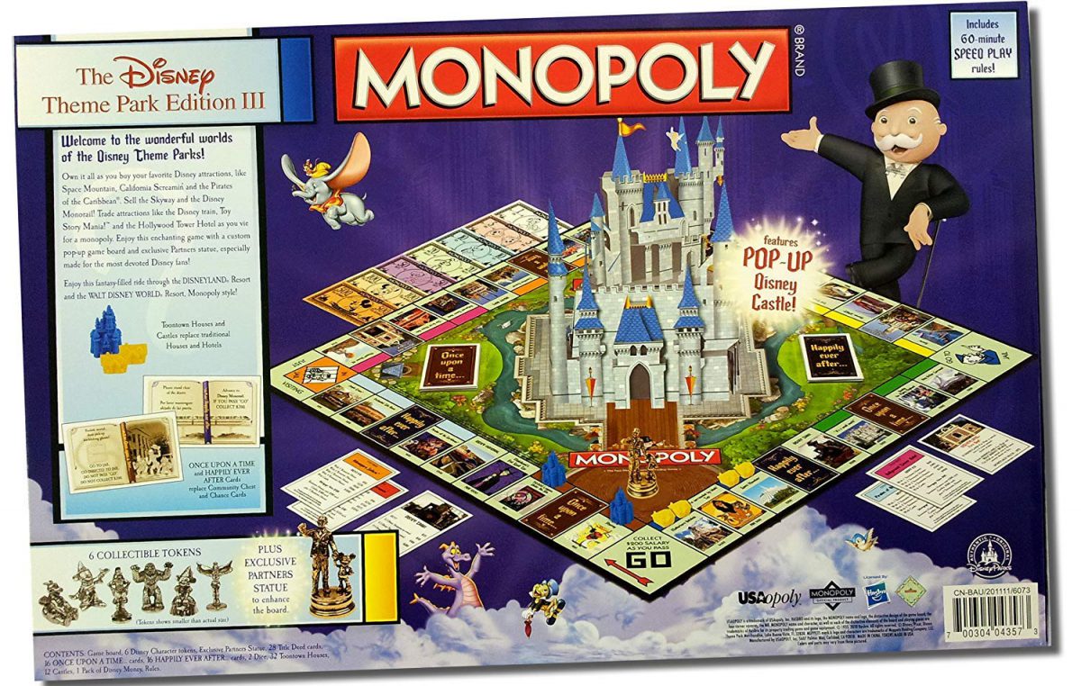 Disney Theme Park Monopoly Board Game. Own it All As You Buy Your Favorite Disney Attractions. Disney Theme Park Edition III. Features Pop Up Disney Castle - $93.95