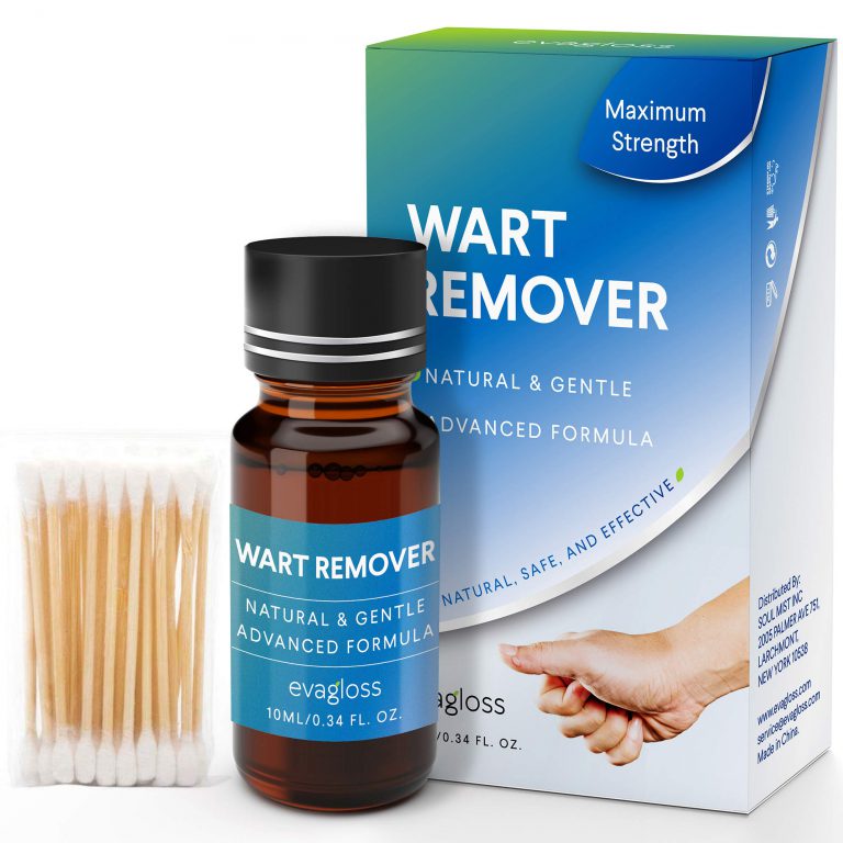 Evagloss Wart Remover Liquid - Maximum Strength- Painlessly Removes Common and Plantar Warts- BONUS Cotton Swabs