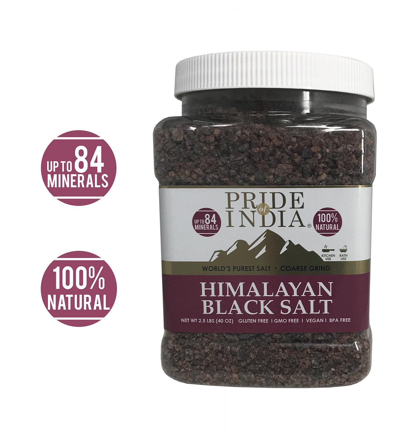 Pride Of India Himalayan Black Rock Salt Coarse Grind, 2.5 Pound