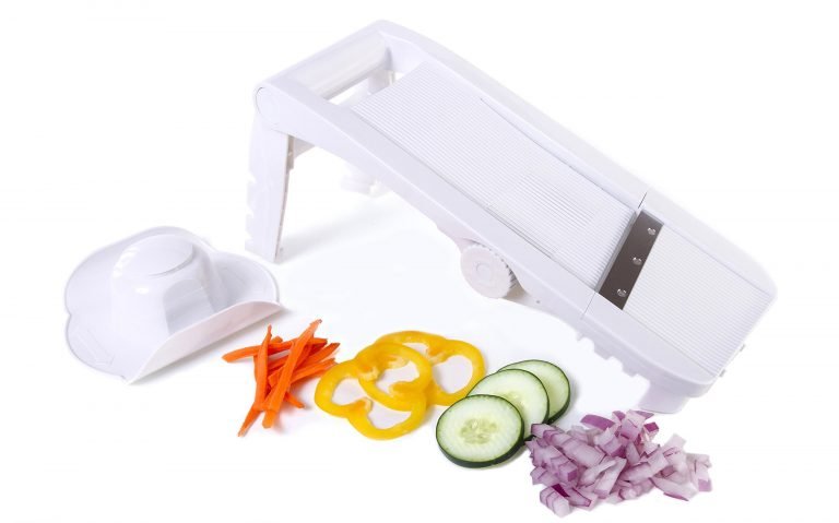 Kitchen + Home Mandoline Slicer - All Purpose Adjustable 5 in 1 Slicer, Julienne Slicer, Waffle Cutter and Safety Holder