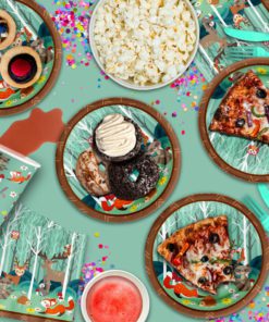 Alternative view of Woodland Animals Birthday Party Supplies Set Plates Napkins Cups Tableware Kit for 16