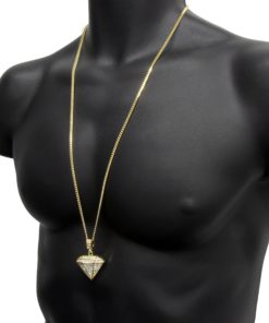 Mens Gold Tone Small D-shape Cz Pendant Hip-hop 30" 3mm Cuban Chain 11 910sJ0wA4PL