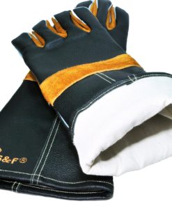 14.5" Long Premium Leather Gloves, BBQ gloves, Grill and Fireplace Gloves, Cotton lining with Kevlar stitch, Heat Resistant Gloves, animal handling gloves, bite-proof gloves Grain Finish Back/Suede Finish Palm. 16 913NMhjalOL