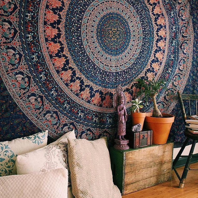 Popular Handicrafts Tapestry Wall hangings Hippie Mandala Bohemian Psychedelic Indian Bedspread Magical Thinking Tapestry 84x90 Inches,(215x230cms) Neavy Blue Full (215cmsx230cms) Neavy Blue Tarquish