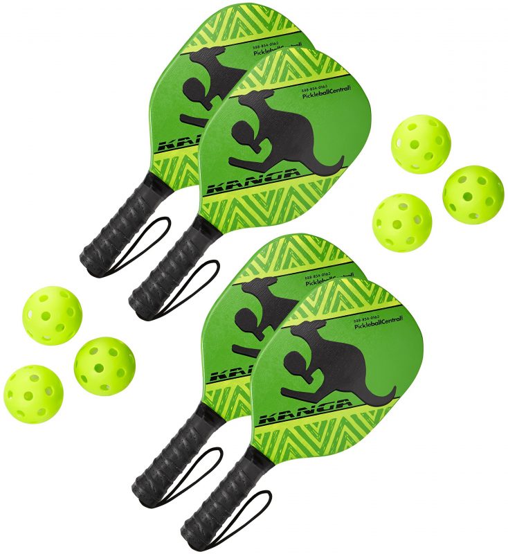 Kanga Beginner Pickleball Paddle & Bundles (3 Options: Single Paddle, 2 Paddle/4 Ball Bundle, 4 Paddle/6 Ball Bundle) 4 Paddle/6 Ball Pack - Green