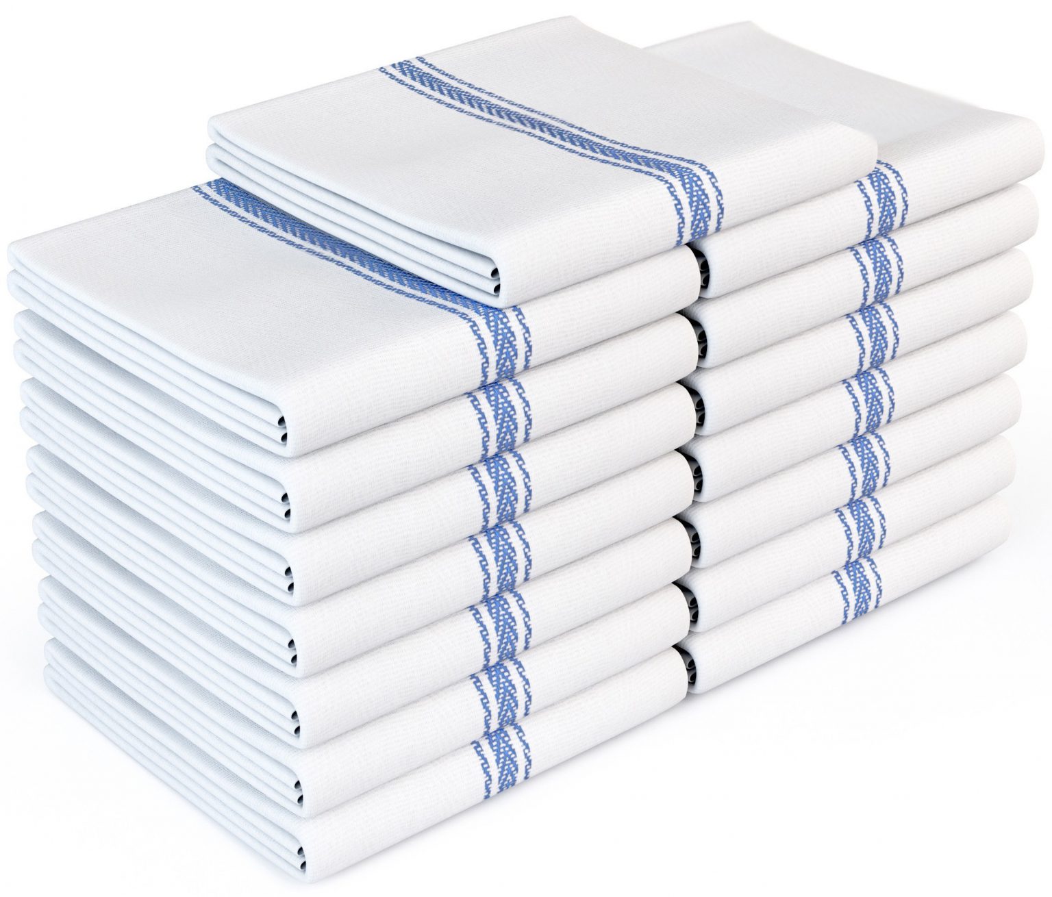 Royal 14 X 25Inch Classic Kitchen Cotton Towels, White With Blue