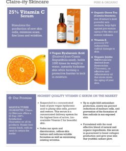 Claire-ity 25% Vitamin C Serum with Hyaluronic Acid and Vitamin E, Organic Topical Anti-Aging Moisturizing Facial Serum for Face, Neck & D collet (1 fl. oz) 9 91HE3QoxqwL