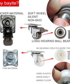 Alternative view of bayite 4 Pack 1" Low Profile Casters Wheels Soft Rubber Swivel Caster with 360 Degree Top Plate 100 lb Total Capacity for Set of 4 (2 with Brakes & 2 Without) Wheel dia. 1 inch- screws included