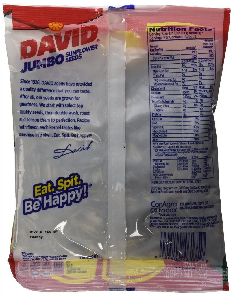 David Sunflower Jumbo Seeds Reduced Sodium 5.25 Ounce (Pack Of 3) Swiftsly