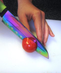 SiliSlick Kitchen Knife Set ? 5 Elegant Knives, Chef Quality, SS Blades With Ergonomic Handles, Rainbow Effect, Titanium Coating & Safety Sheath Green-Black Handle 16 91mkj0CrPeL