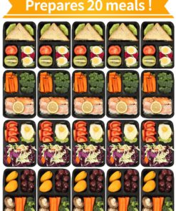 Mealcon BenT-20P Plastic meal prep containers 3 compartment, Black 13 91oNTAsODPL