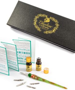 Daveliou Calligraphy Pen Set - 19 Piece Kit & Case - Wood and Free Glass Dipping Pens - 12 Nibs & 5 Ink - for Kids Adults Beginners or Professional 10 91oWOFlSVrL