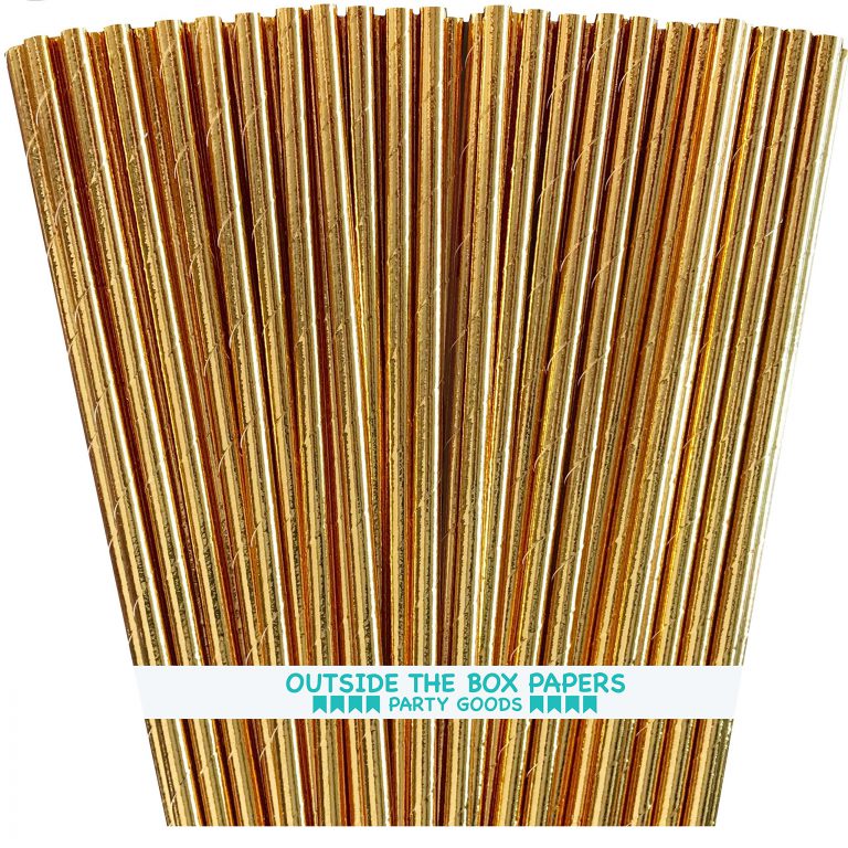 Gold Foil Paper Straws - 7.75 Inches - Pack of 100 - Outside the Box Papers Brand