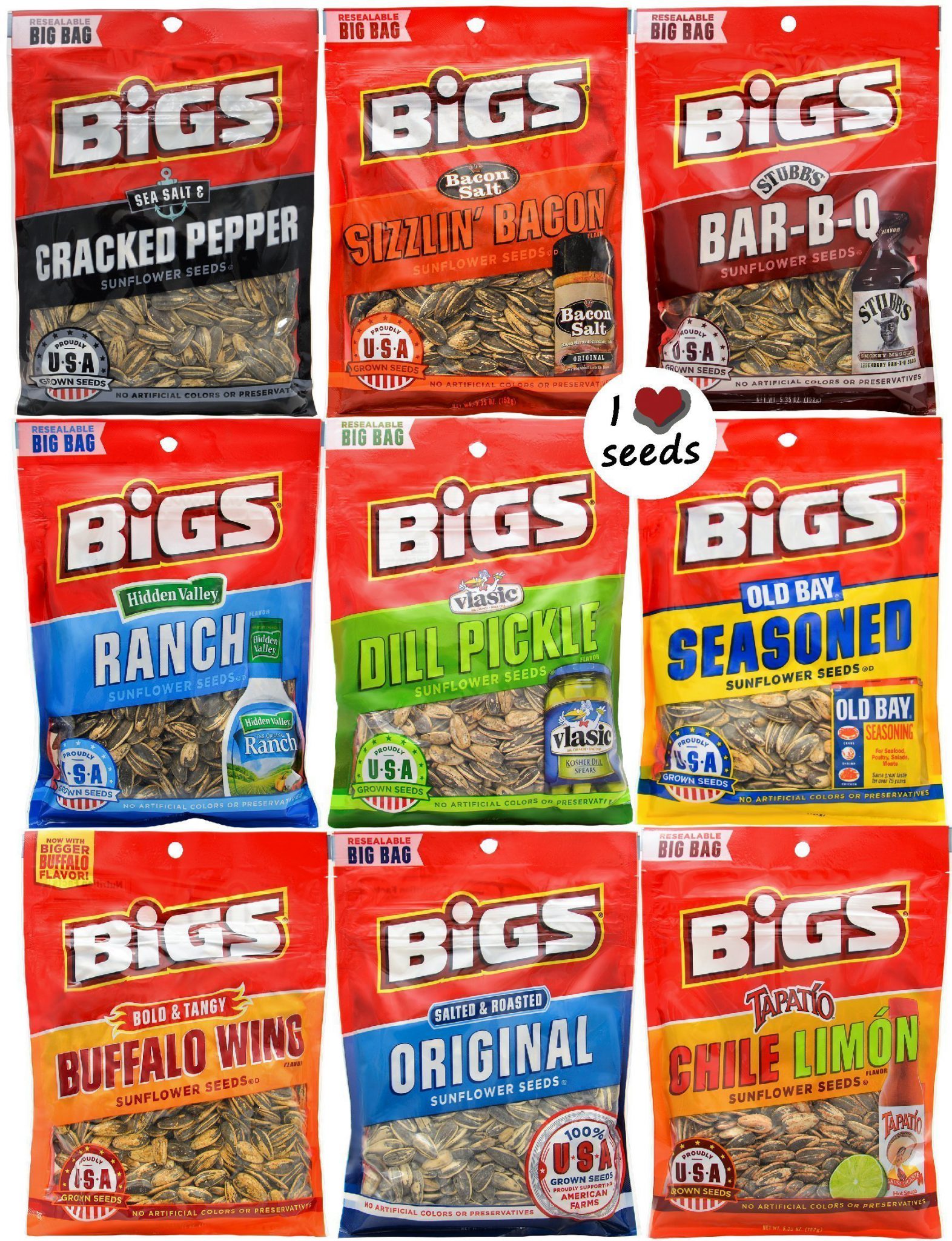 Bigs Sunflower Seed Flavor Variety Pack 9 Bags 5 35oz Each With Bonus
