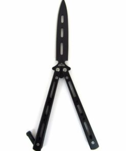Alternative view of Black Steel Practice Butterfly Knife with Open Blade