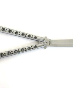 Alternative view of Silver Practice Balisong Knife with Open Blade