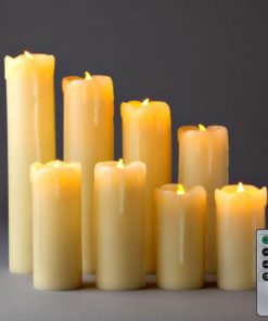 Set Of 8 Assorted Ivory Wax Drip Slim Flameless Candles With Bright Warm Whit.. - $51.95
