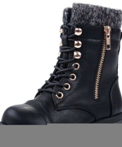Jjf Shoes Mango-31 Kids Round Toe Military Lace Up Knit Ankle Cuff Low Heel C.. - $31.95