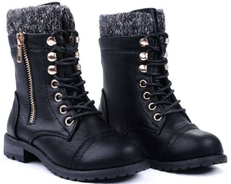 Jjf Shoes Mango-31 Kids Round Toe Military Lace Up Knit Ankle Cuff Low Heel C.. - $31.95