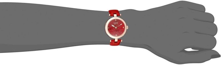 Burgi Women's Bur128Rd Diamond Accented Flower Dial Rose Gold & Red Leather S.. - $56.95