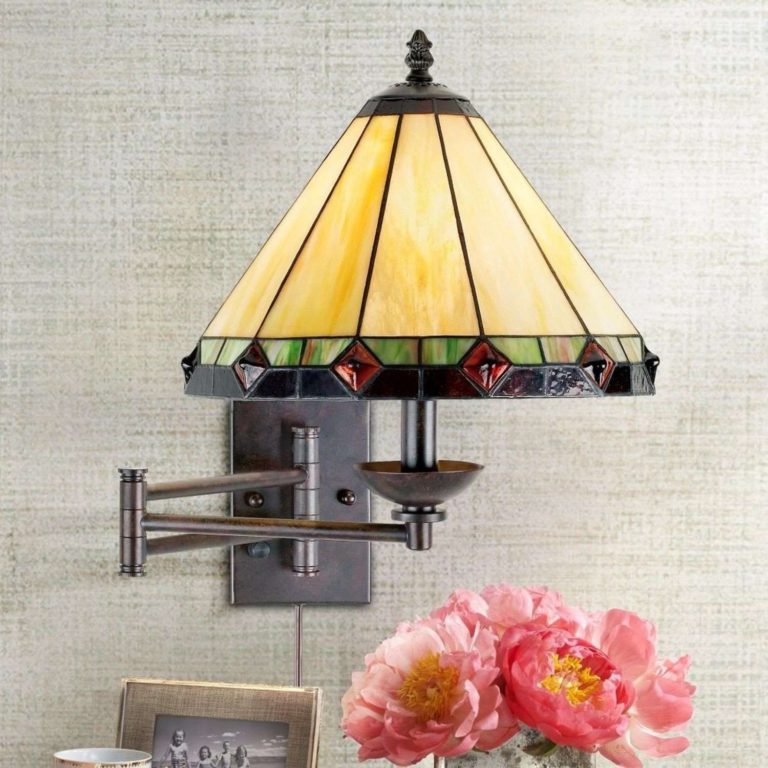 Tiffany Style Glass Panel Plug-In Swing Arm Wall Lamp - $136.95