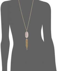 Kendra Scott "Signature" Rayne Gold Plated Rose Quartz Pendant Necklace 30" .. - $87.95