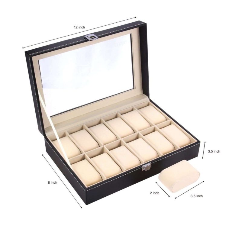 Ohuhu 12-Slot Leather Watch Box / Jewelry Display Storage Organizer Box Beige - $20.95
