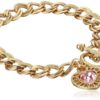 1928 Jewelry "Hearts" 14K Gold-Dipped Toggle Charm Bracelet With Pink Swarovs.. - $12.95