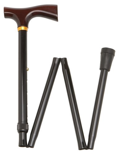 DMI Lightweight Aluminum Adjustable Folding Collapsible Walking Cane for Women, Wood Derby-Top Handle, Black - $19.95
