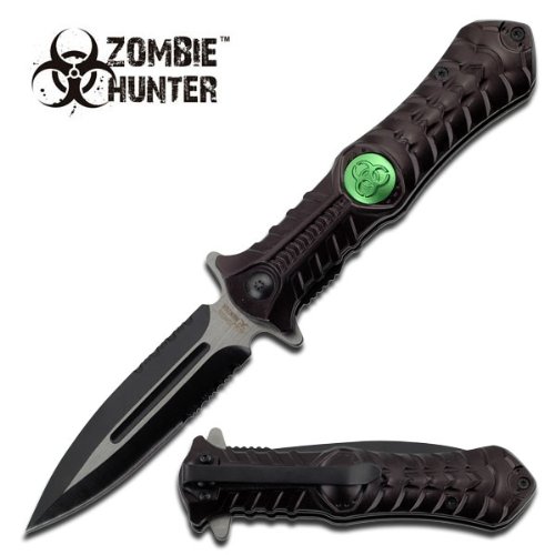 Zombie Hunter Black Assisted Toxic Green Biohazard Dagger Blade Knife (Black) - $13.95