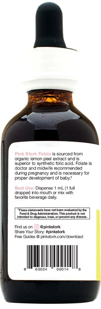 Pink Stork Liquid Folate: Lemon Peel Folate -Organic Folate Supplement from Lemons -Promotes Healthy Prenatal Development, Energy Levels, & More -100% Doctor Recommended Value for Pregnancy 2 oz - $25.95