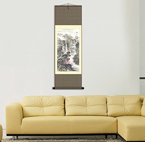 Grace Art Asian Wall Scroll, Beautiful Mountain River Scene 55" x 18" - $35.95