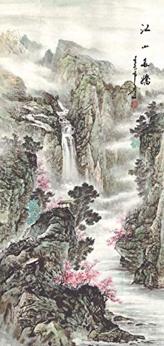 Grace Art Asian Wall Scroll, Beautiful Mountain River Scene 55" x 18" - $35.95
