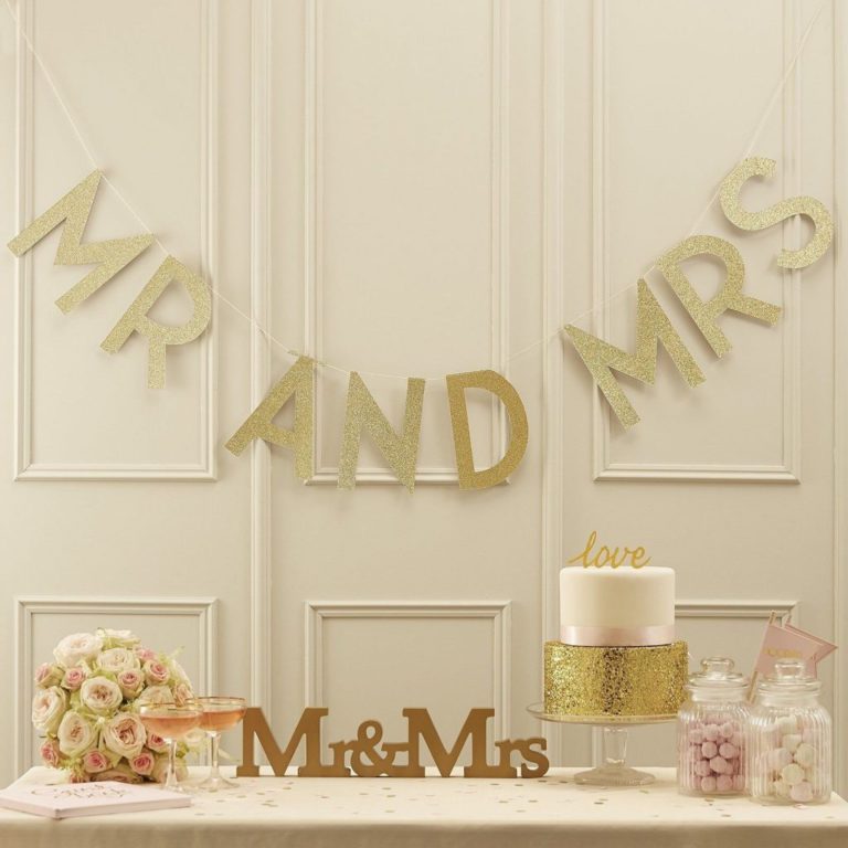 Ginger Ray Pastel Perfection Glitter Mr. And Mrs. Wedding Bunting Banner Gold - $18.95