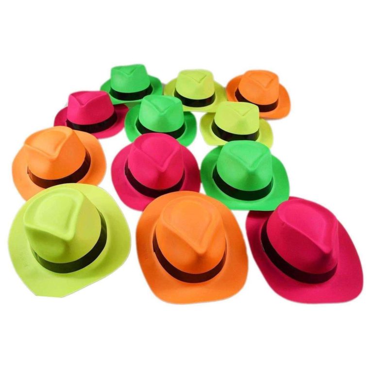 Adorox Neon Color Plastic Gangster Hats Fedora Party Favors (Assorted (12 Hat.. - $16.95