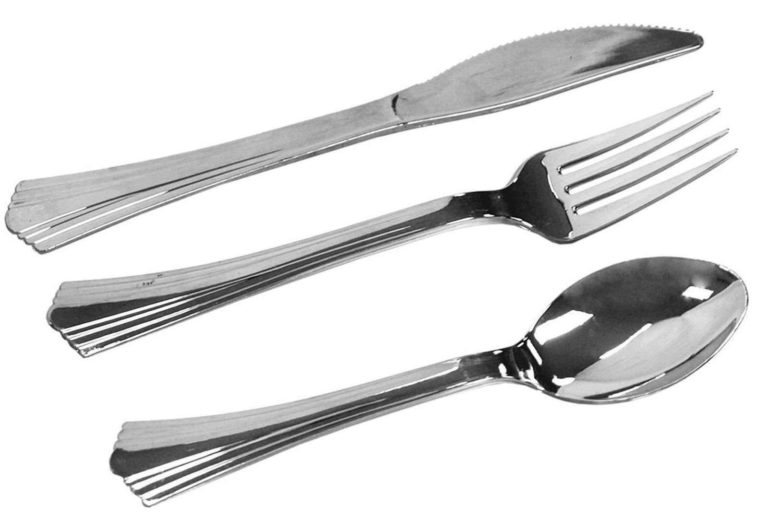 Silver Plastic Silverware Heavy Duty Looks Like Silver Cutlery Combo Of 96 P.. - $16.95