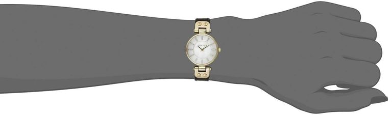 Anne Klein Women's Ak/1950Mpbk Gold-Tone And Black Leather Strap Watch - $66.95