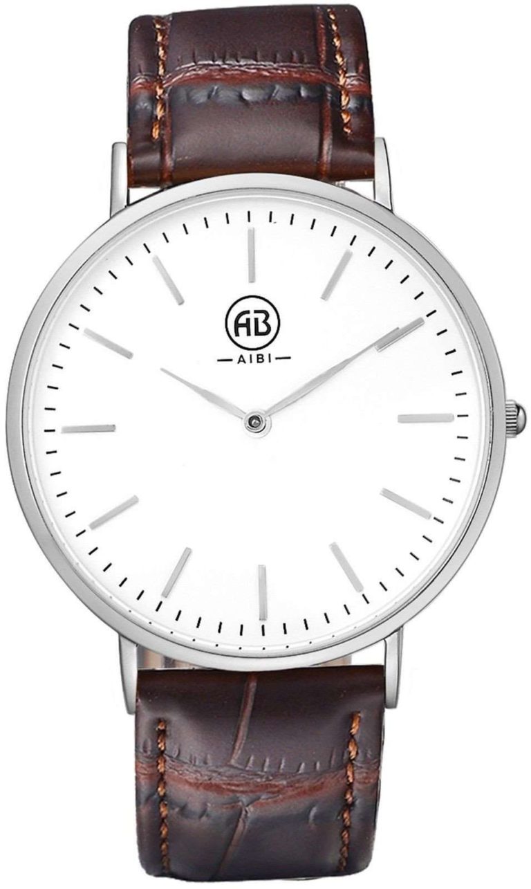 Aibi Mens Waterproof Classy Brown Leather Stainless Quartz Ultra-Thin Watchth.. - $50.95