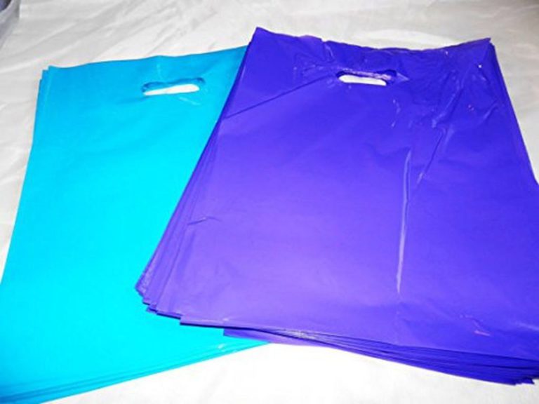 100 12X15 Glossy Purple And Teal Plastic Merchandise Bags W/Die Cut Handles - $20.95