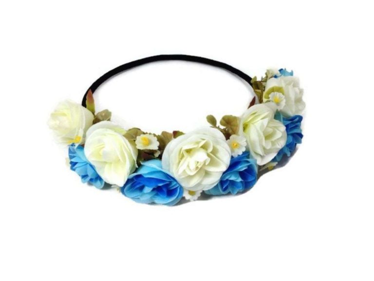 Rose Flower Crown Circlet Tiara Handmade Headband:A1 (Blue) Blue - $24.95