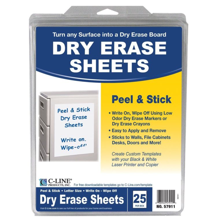 C-Line Peel And Stick Dry Erase Sheets 11 X 8.5 Inches 25 Per Box (57911) - $24.95