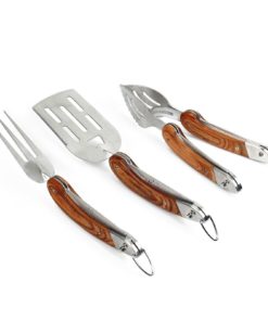 Bbqing Professional Folding 3 Piece Bbq Tool Set With Luxurious Wooden Handles - $31.95
