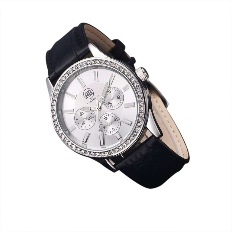 Aibi Crystal Waterproof Quartz Mens Watches With Black Leather Strap - $24.95