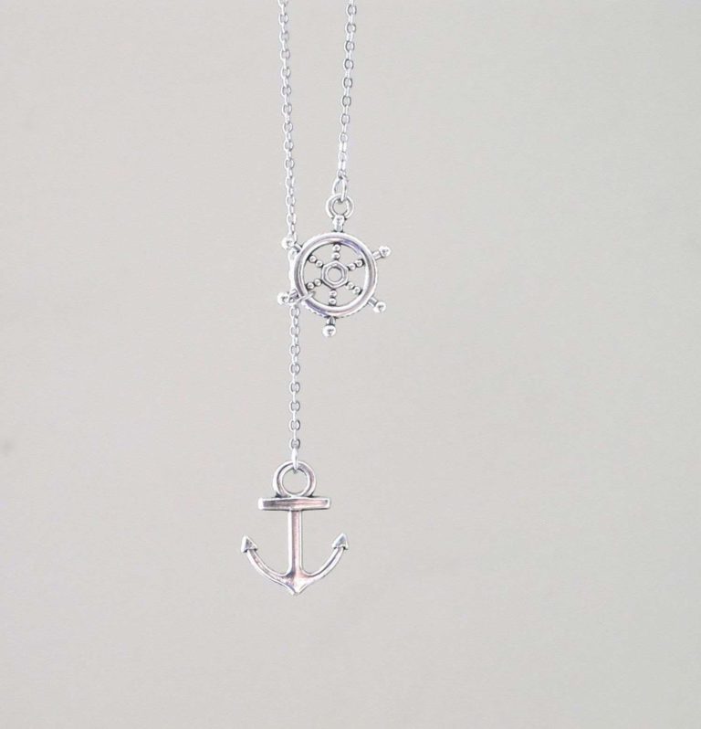 Freena Design Nautical Lariat Necklace Wheel And Anchor Silver - $16.95