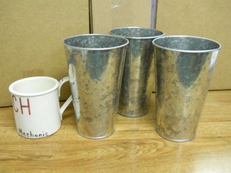Set Of 3 Galvanized Buckets French Style Taper 9" Tall X 5" Wide - $21.95